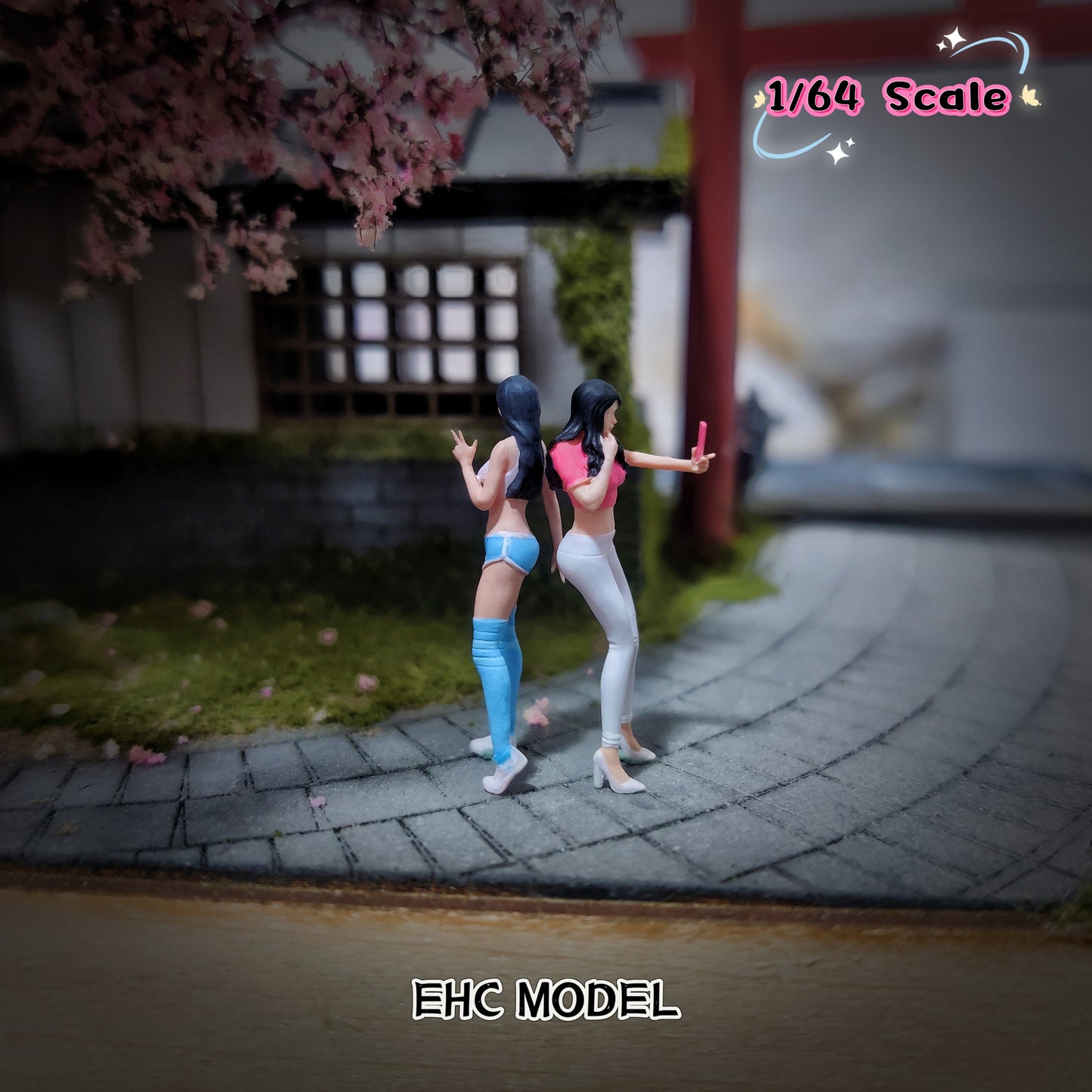 EHC Model 1/64 Scale Figurines Model Long Leg Selfie Girl Duo Collection Miniature Hand-painted