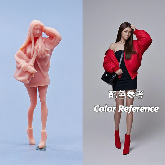 1/64 1/43 Figurines Scale Model Resin Girl with Hair Teasing and Walking Posture Uncolored Miniatures Diorama Hand-painted C525