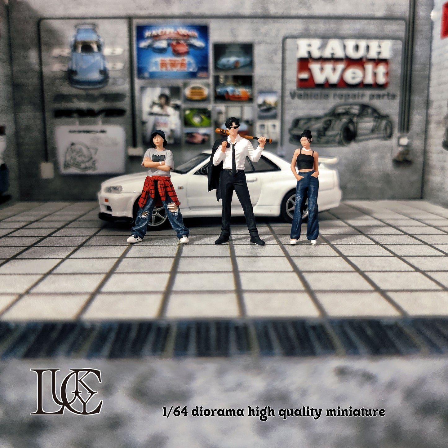 Lucky Studio 1/64 Scale Figurines Model Suit Thug Brother and Sister   Collection Miniature Hand-painted