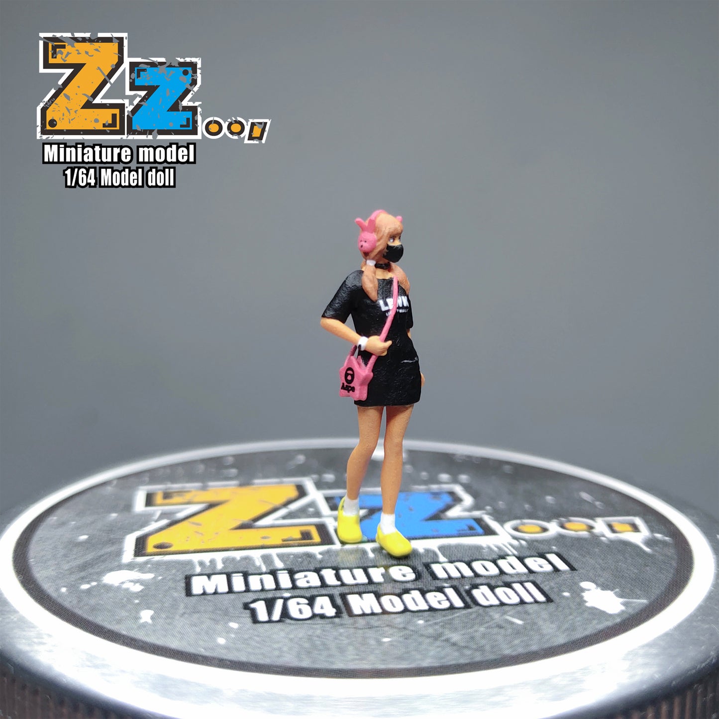 Zz Studio 1/64 Figure Model Black Mask Shoulder Bag Female Collection Miniature Hand-painted