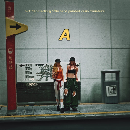 WT Minifactory 1/64 Scale Figurines Model Tall Girl in Baseball Cap Duo Collection Miniature Hand-painted