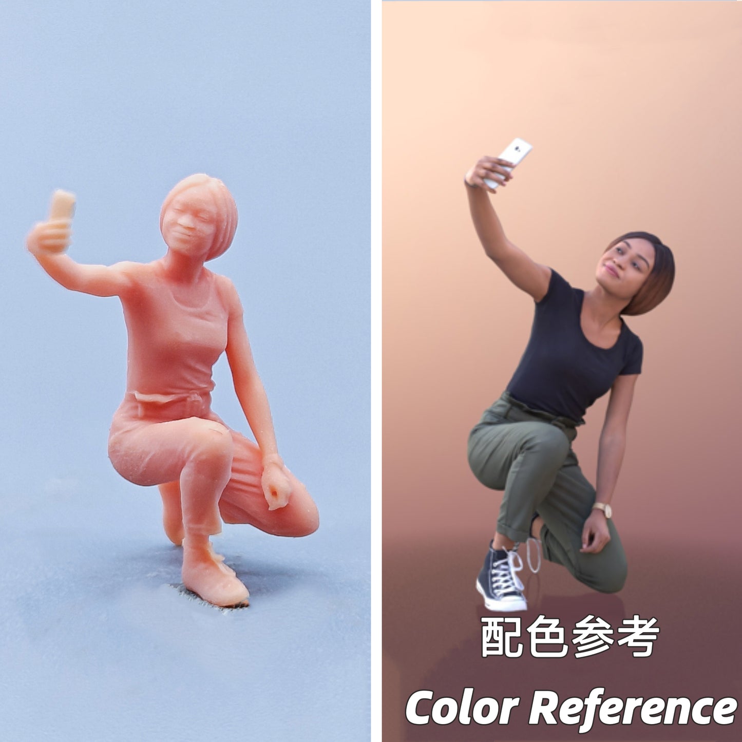 1/64 1/43 Figurines Scale Model Resin Squatting Pose Selfie Girl Uncolored Miniatures Diorama Hand-painted D401