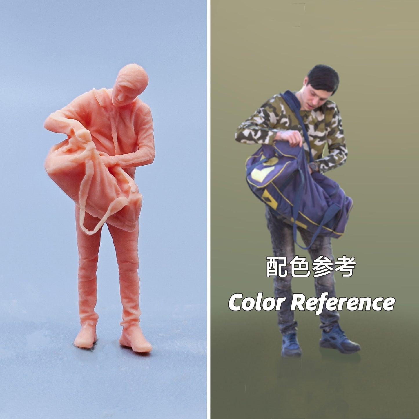 1/64 1/43 Figurines Scale Model Resin Man Looking for Things in Backpack Uncolored Miniatures Diorama Hand-painted D301