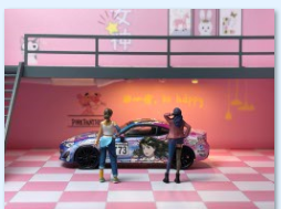 DEW2 Diorama 1/64 Scale Figurines Model Sisters Playing with Cars Collection Miniature Hand-painted