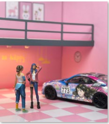 DEW2 Diorama 1/64 Scale Figurines Model Sisters Playing with Cars Collection Miniature Hand-painted