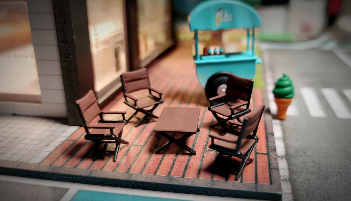 Wx-Made 1/64 Scale Figurines Model Ice Cream Truck and Outdoor Seat Set Collection Miniature Hand-painted