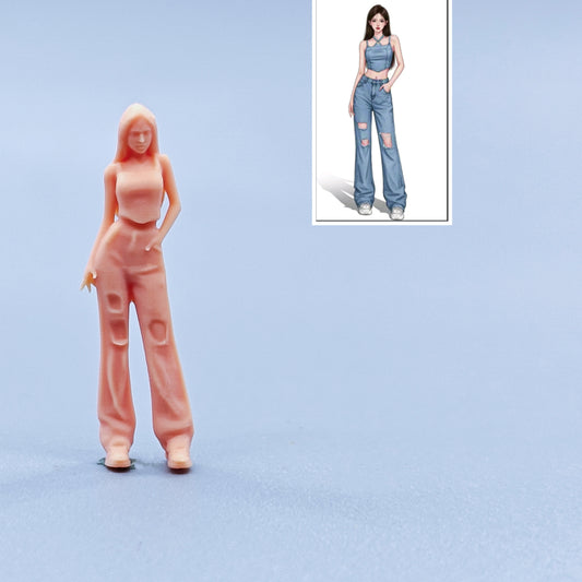 1/64 1/43 Figurines Scale Model Resin Cool and Trendy Girl Uncolored Miniatures Diorama Hand-painted C330