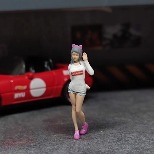 WX-MADE 1/64 Scale Figurines Model Earphone Girl Collection Miniature Hand-painted
