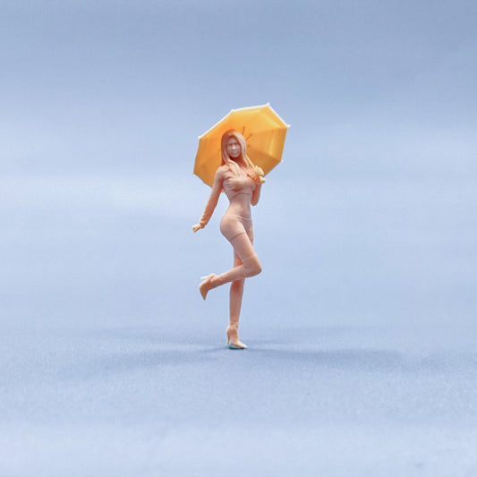 1/64 1/43 Figurines Scale Model Resin Long Boots Umbrella Racing Girl Uncolored Miniatures Diorama Hand-painted W401