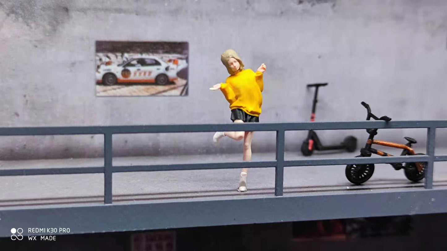 WX-MADE 1/64 Scale Figurines Model Pure Yellow Clad Girl with Upturned Feet Collection Miniature Hand-painted