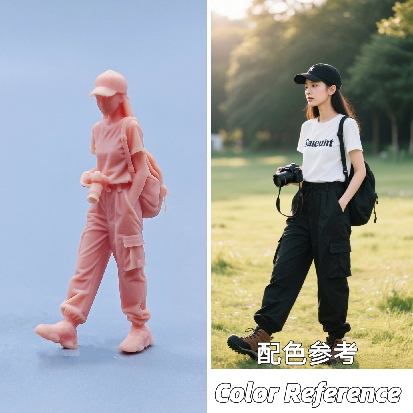 1/64 1/43 Figurines Scale Model Resin Camera Backpack Girl Uncolored Miniatures Diorama Hand-painted D512