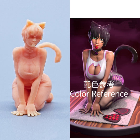 1/64 1/43 Figurines Scale Model Resin Lover Cat Girl Uncolored Miniatures Diorama Hand-painted C424