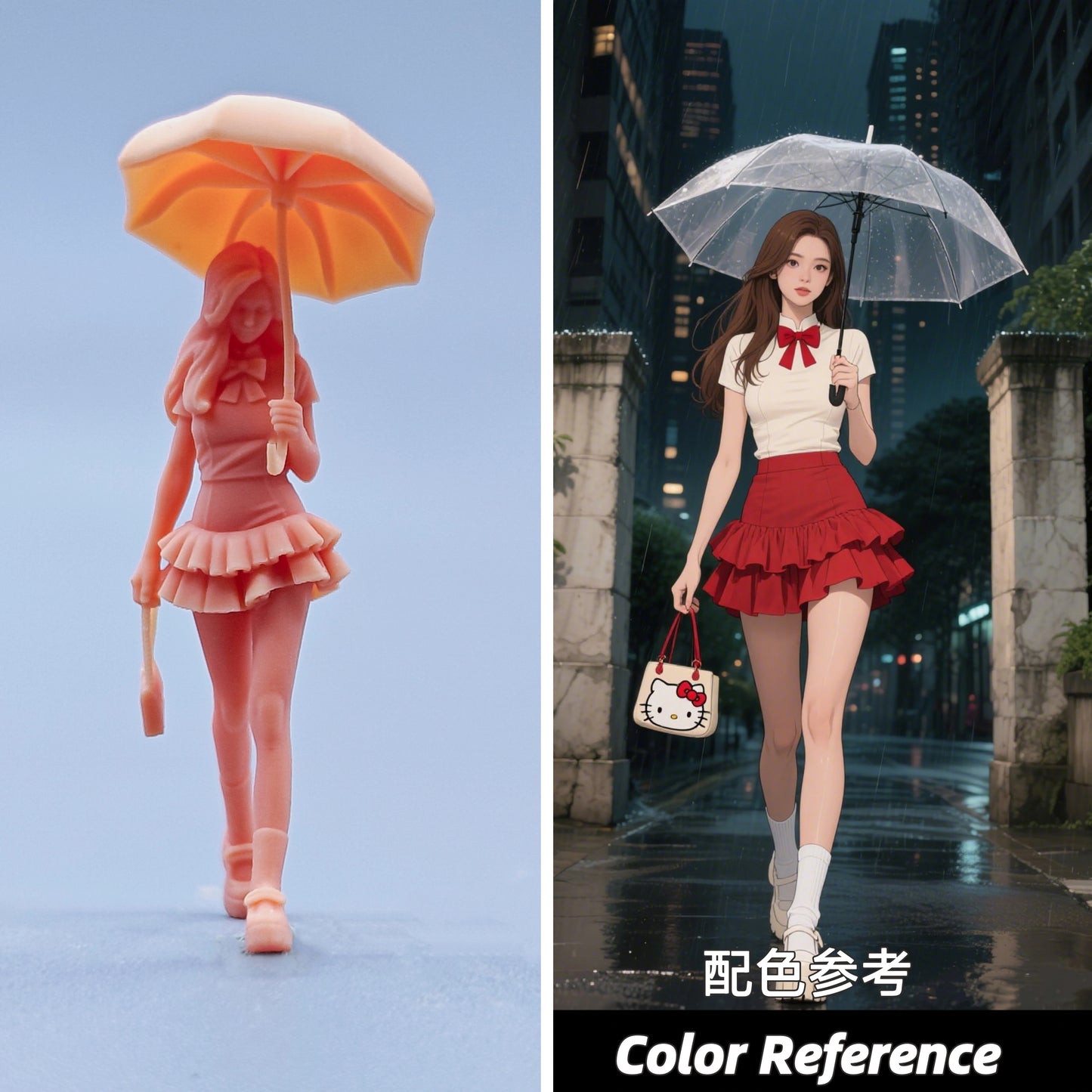 1/64 1/43 Figurines Scale Model Resin JK Girl Holding An Umbrella in The Rain Uncolored Miniatures Diorama Hand-painted D632