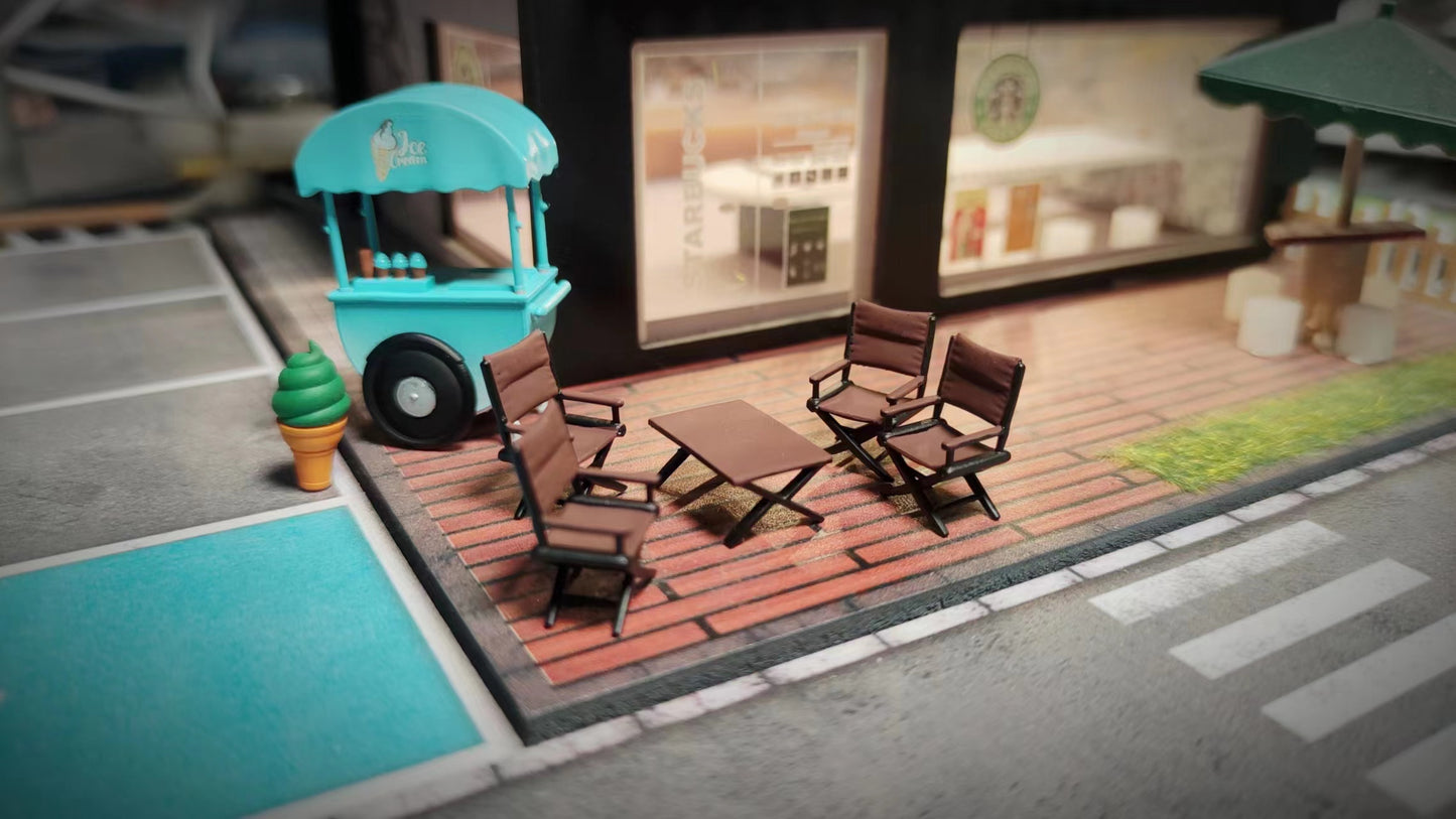 Wx-Made 1/64 Scale Figurines Model Ice Cream Truck and Outdoor Seat Set Collection Miniature Hand-painted