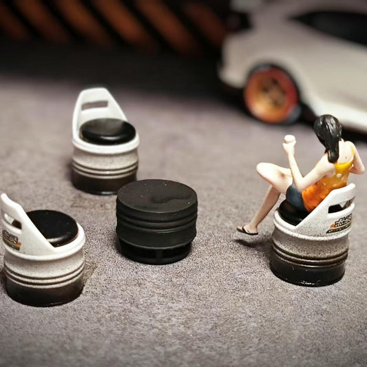 WX-MADE 1/64 scale Figurines Model Bucket Chairs 3 Chairs and A Round Table Form A Set Collection Miniature Hand-painted