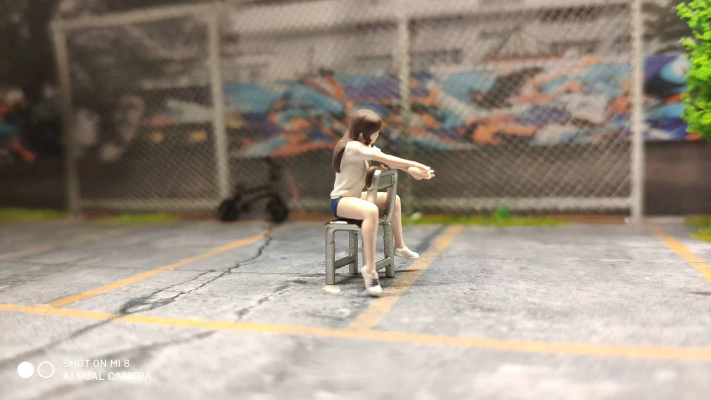 Wx-Made 1/64 Scale Figurines Model The Girl Sitting on The Chair Collection Miniature Hand-painted