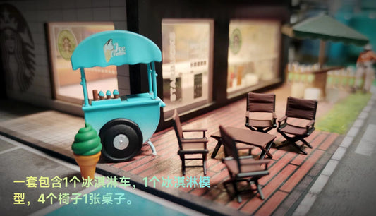 Wx-Made 1/64 Scale Figurines Model Ice Cream Truck and Outdoor Seat Set Collection Miniature Hand-painted