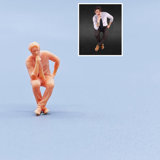 1/64 1/43 Figurines Scale Model Resin Sitting in A Suit Thinking about Men Uncolored Miniatures Diorama Hand-painted C310