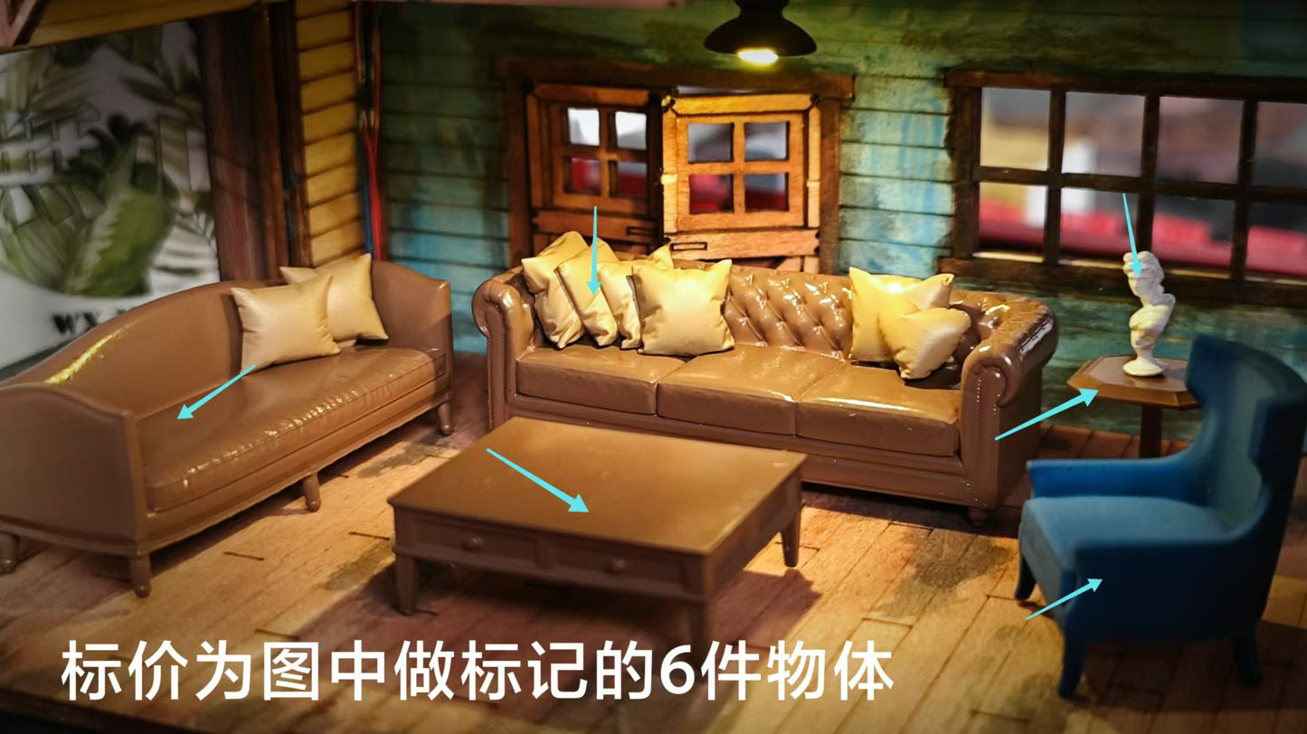 WX-MADE 1/64 Scale Figurines Model 6-piece Set of Accessories Sofa Collection Miniature Hand-painted