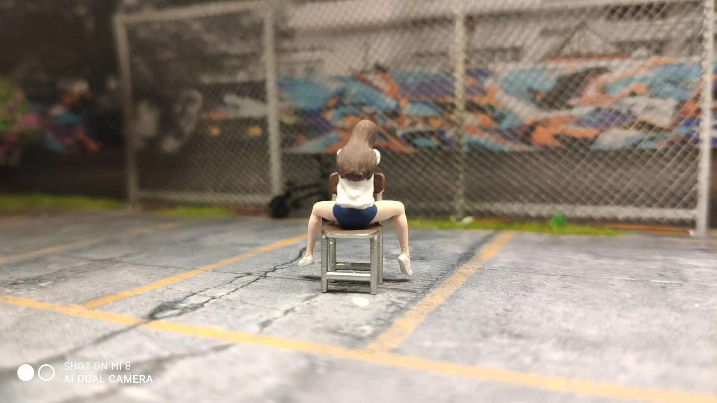 Wx-Made 1/64 Scale Figurines Model The Girl Sitting on The Chair Collection Miniature Hand-painted