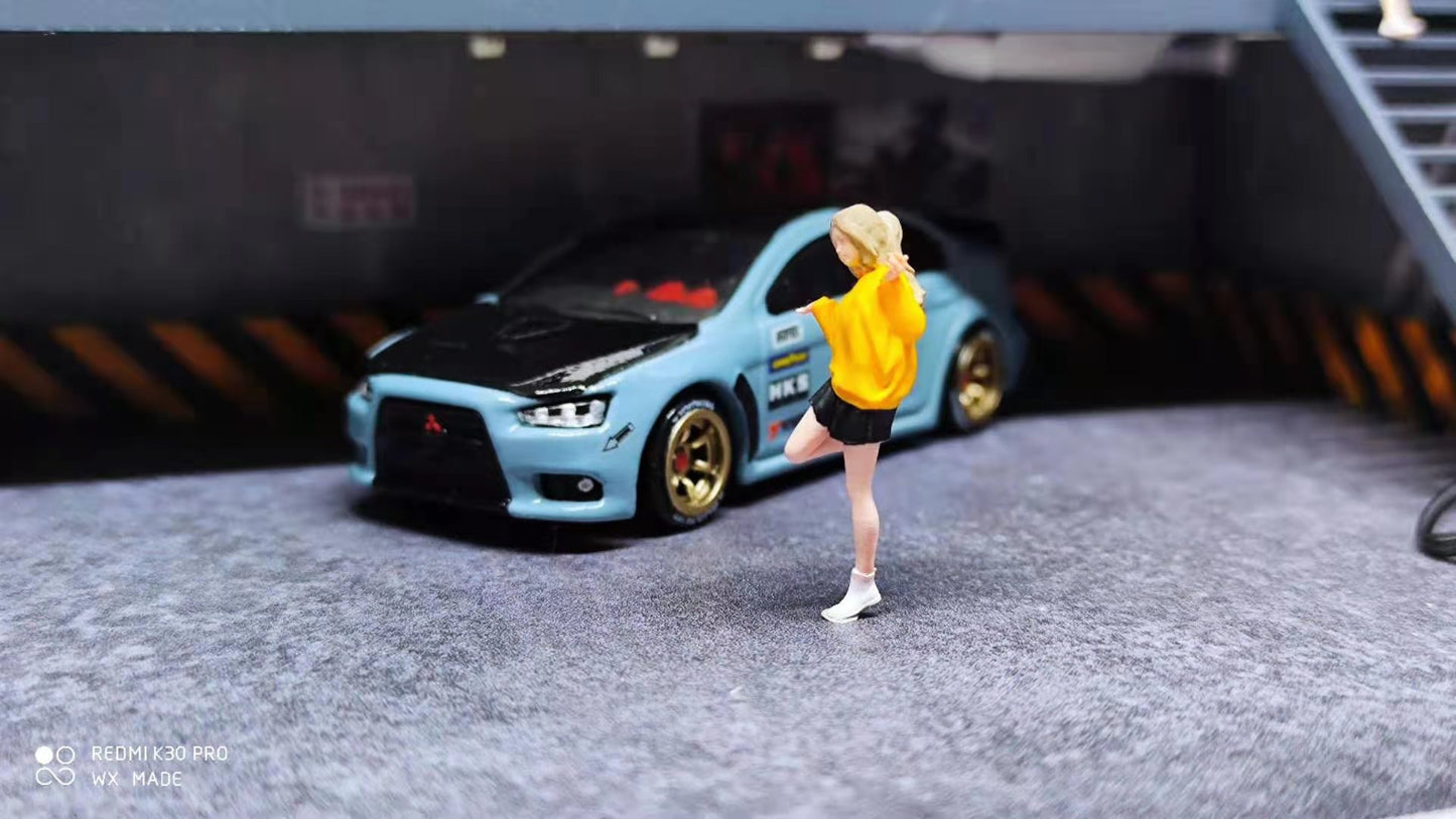 WX-MADE 1/64 Scale Figurines Model Pure Yellow Clad Girl with Upturned Feet Collection Miniature Hand-painted