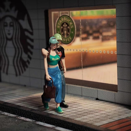 Wx-Made 1/64 Scale Figurines Model Shopping Couple Hooked Shoulders Collection Miniature Hand-painted