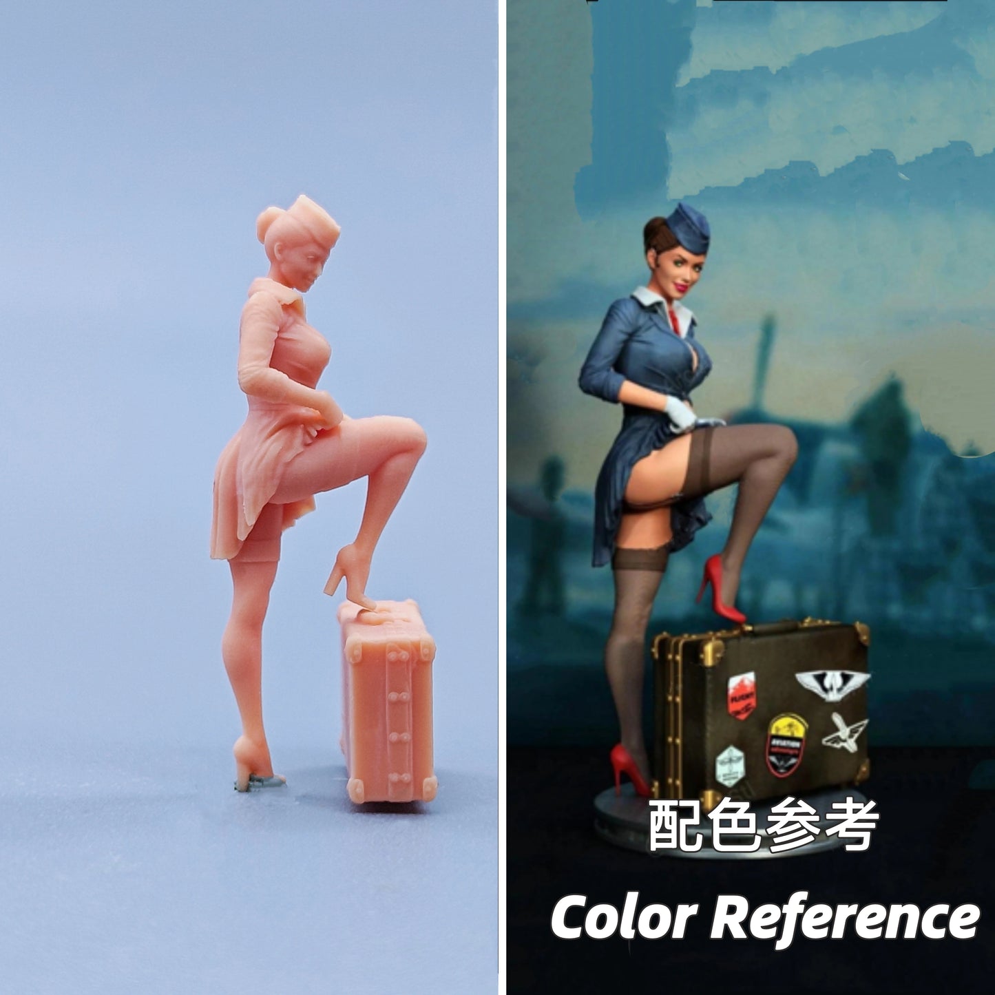 1/64 1/43 Figurines Scale Model Resin Black Silk Beauty Flight Attendant Uncolored Miniatures Diorama Hand-painted C723 C724