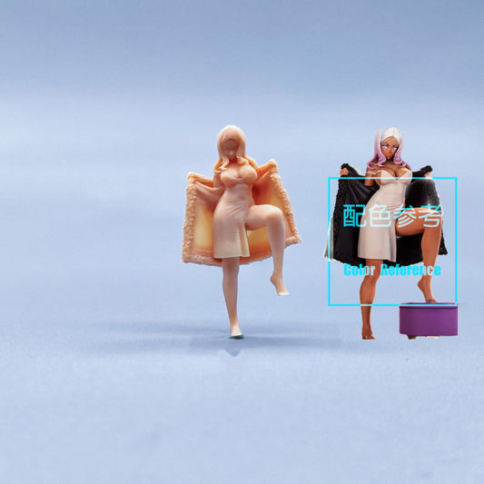 1/64 1/43 Figurines Scale Model Resin Women's Formal Dress Sweater Jacket Uncolored Miniatures Diorama Hand-painted W334 W335