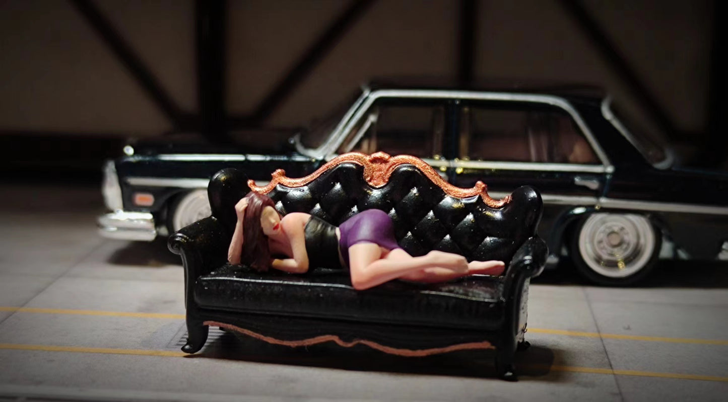 WX-MADE 1/64 Scale Figurines Model Lying Position Female+sofa Collection Miniature Hand-painted