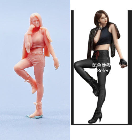 1/64 1/43 Figurines Scale Model Resin Get Clothes By Posture Girl Uncolored Miniatures Diorama Hand-painted C420