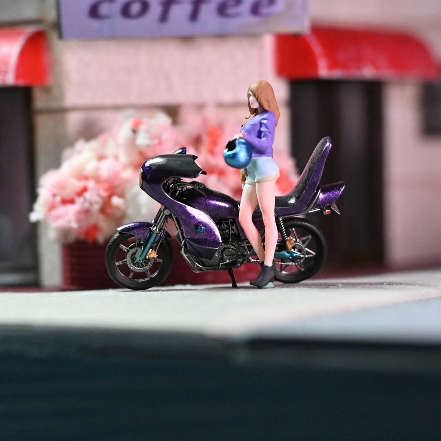 EHC Model Diorama 1/64 Scale Figurines Model Suzuki Rampage Motorcycle Helmet Girl Collection Miniature Hand-painted