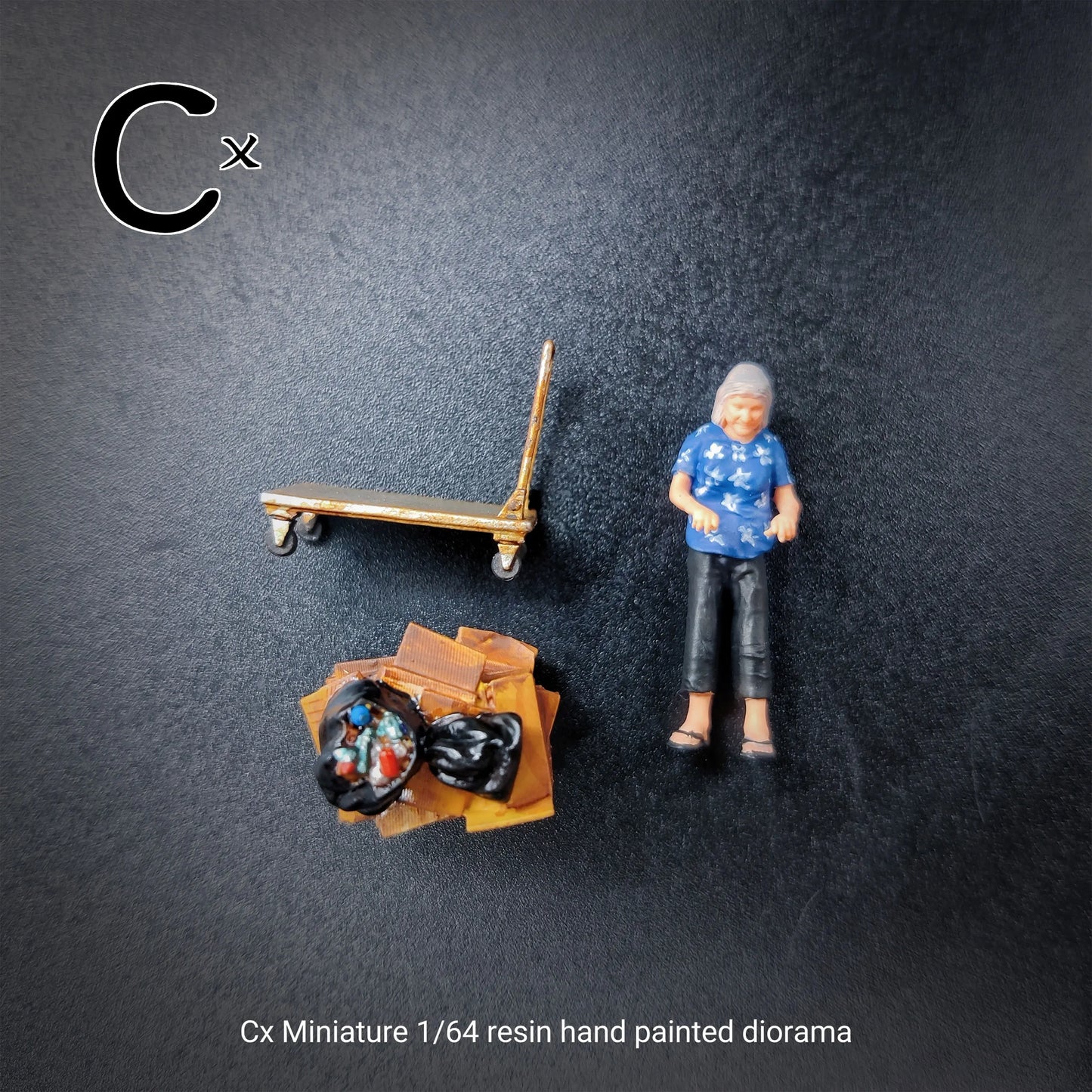 Cx Miniatures Diorama 1/64 Scale Figurines Model The Old Lady Who Collects Garbage Collection Hand-painted