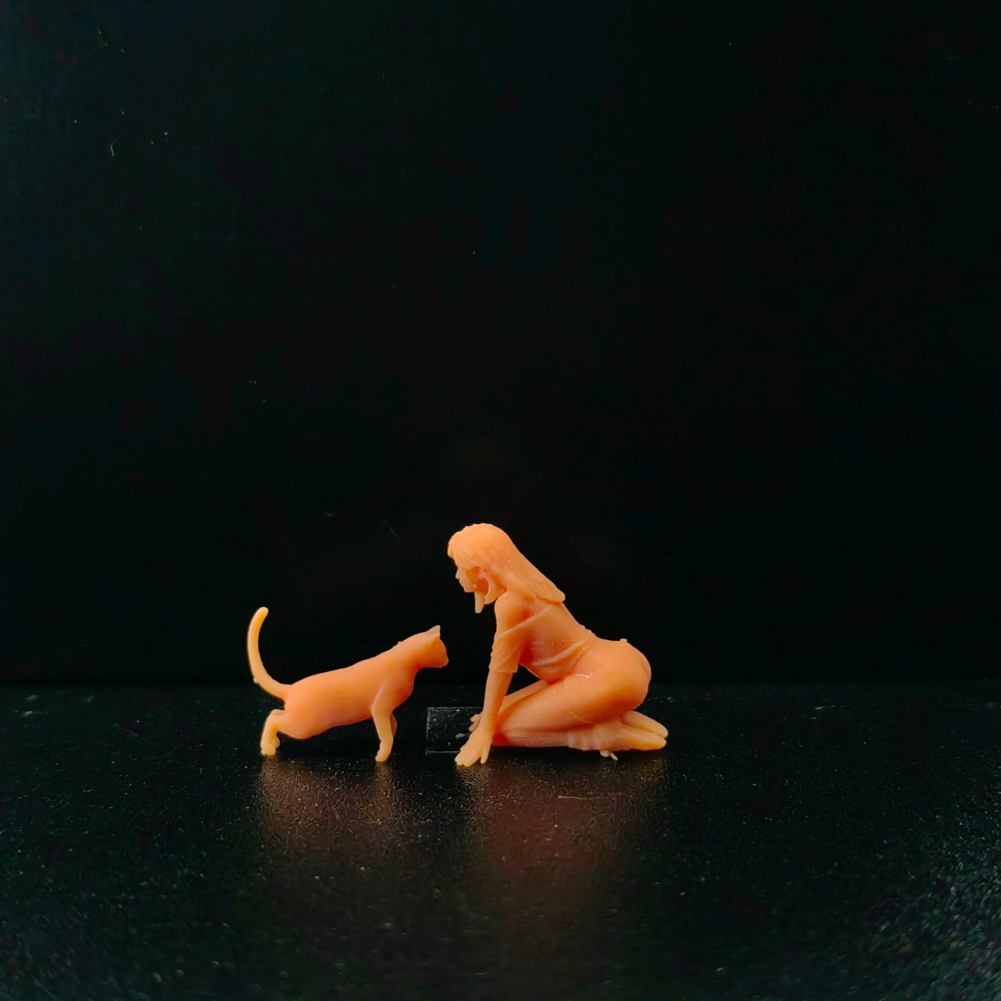1/64 1/43 Scale Model ResinTease The Cat - Kneeling Female+standing CatUncolored Miniature Diorama Hand-painted T609
