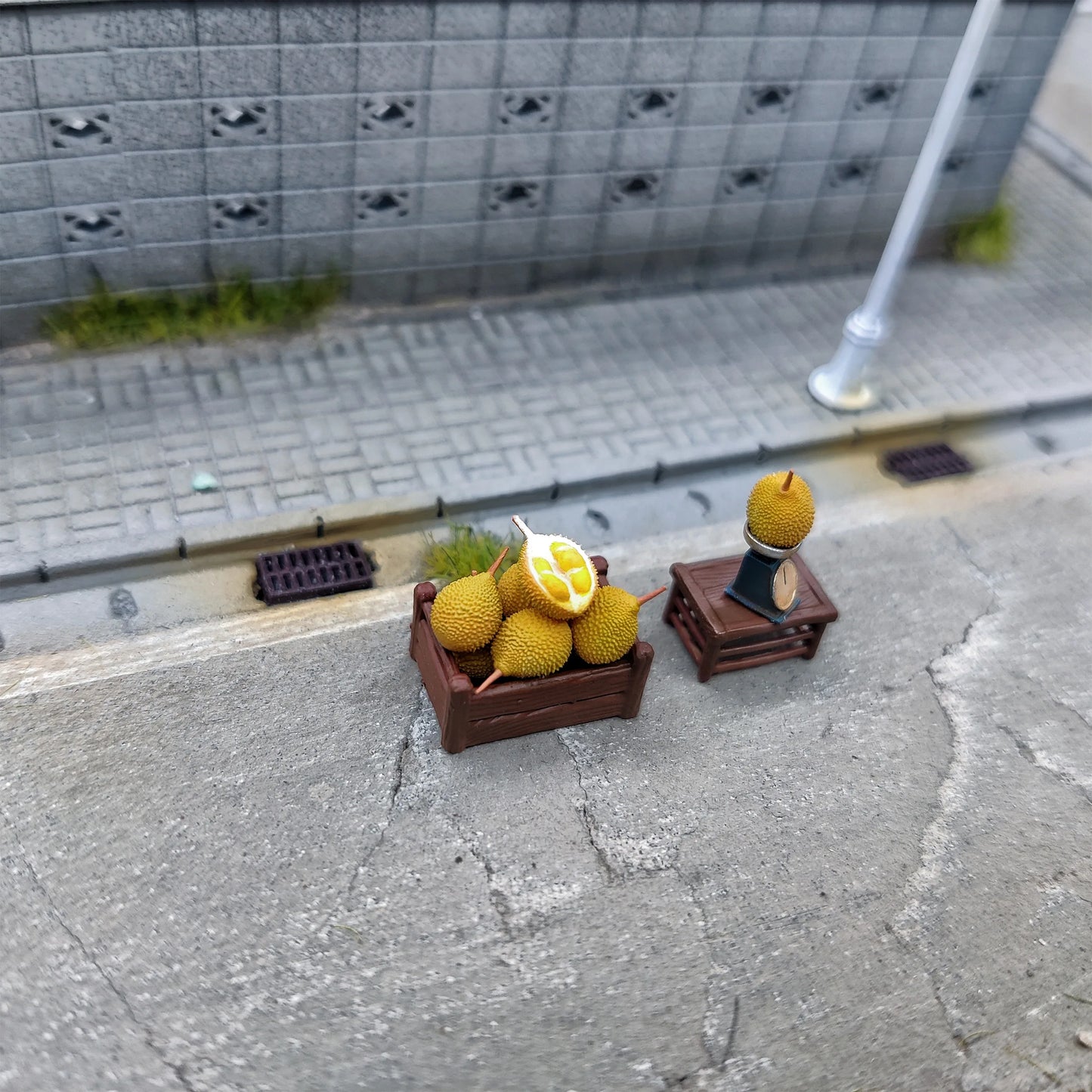 EHC Model Diorama 1/64 Scale Figurines Model Durian Stall Accessories Series Collection Miniature Hand-painted