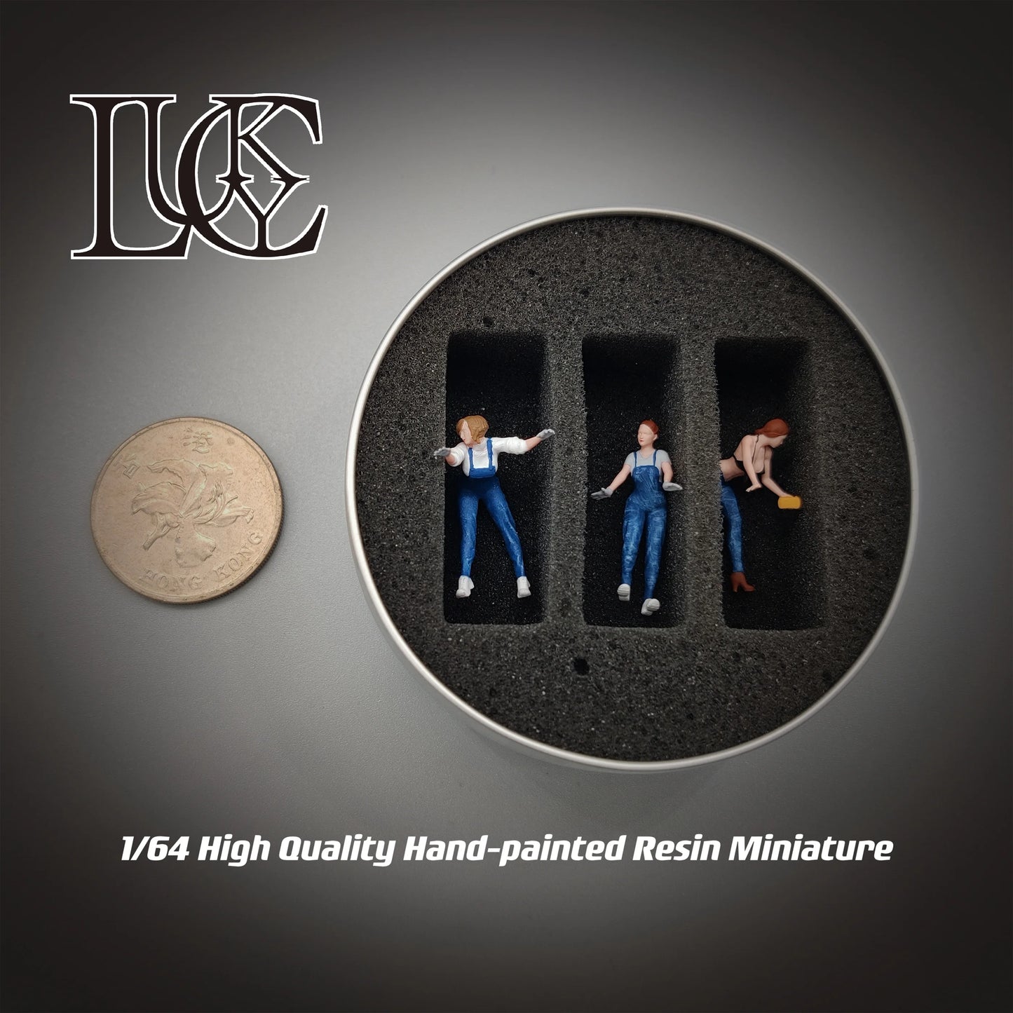 LUCKY STUDIO Diorama 1/64 Scale Figurines Model Car Washing Women's Trio Collection Miniature Hand-painted