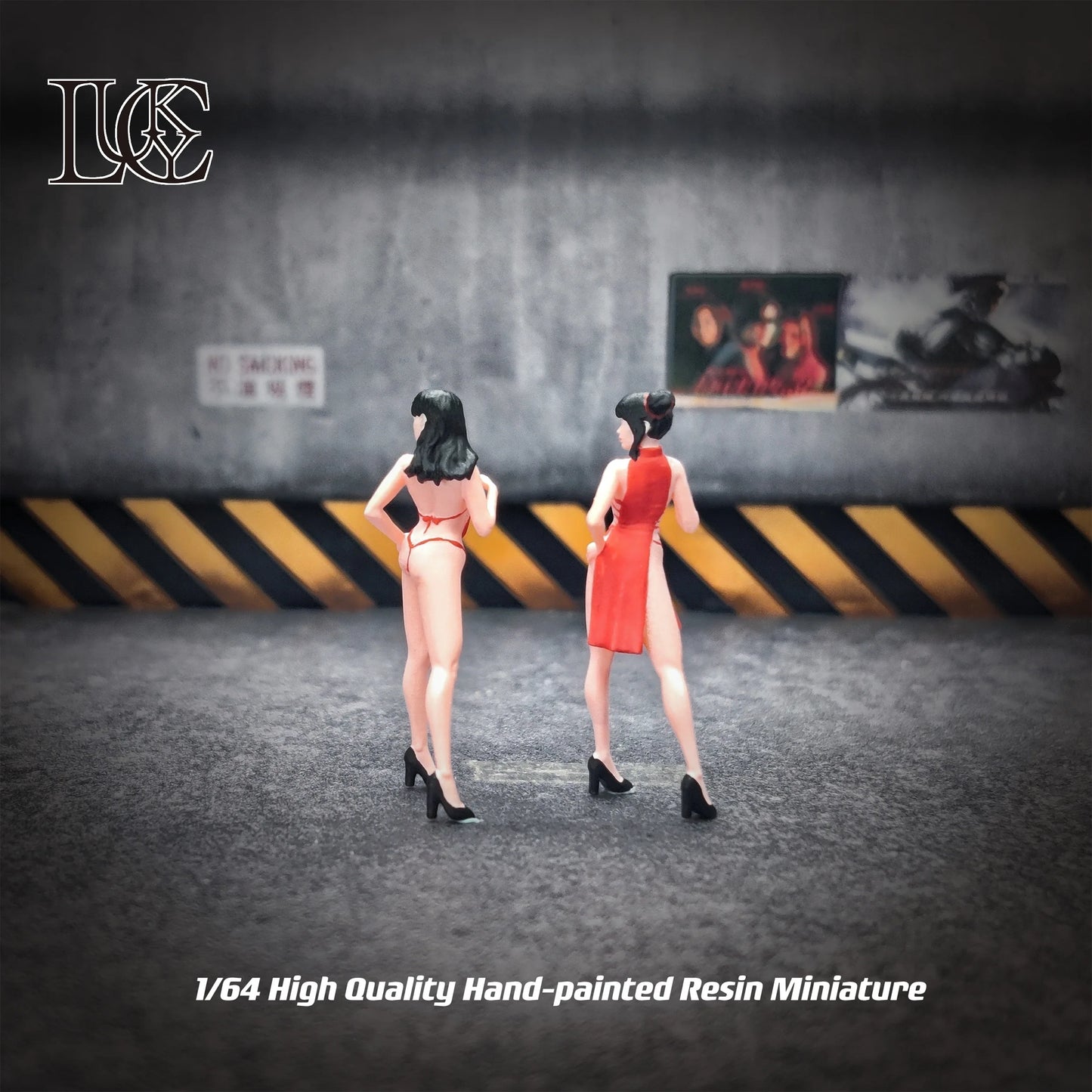Lucky Studio Diorama 1/64 Scale Figurines Model Fan Girl Chinese Style Pink Collection Miniature Hand-painted