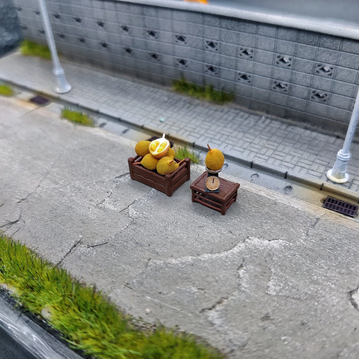 EHC Model Diorama 1/64 Scale Figurines Model Durian Stall Accessories Series Collection Miniature Hand-painted