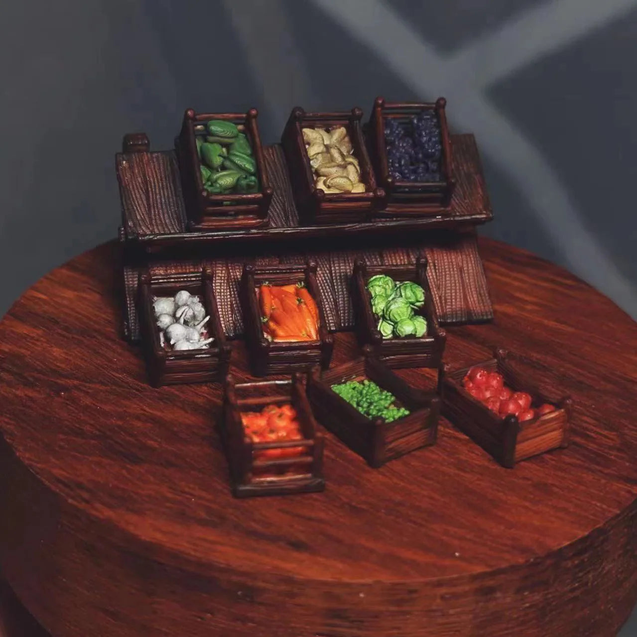 Enheng 1:64 Scene Accessories Vegetable and Fruit Stalls Are Reserved for Collection and Decoration