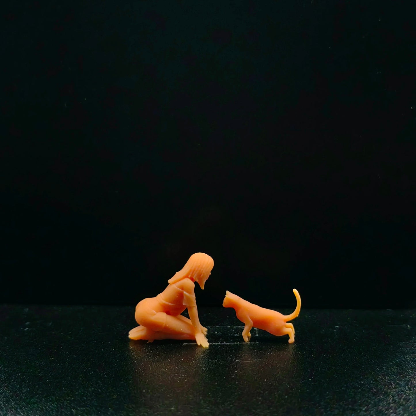 1/64 1/43 Scale Model ResinTease The Cat - Kneeling Female+standing CatUncolored Miniature Diorama Hand-painted T609