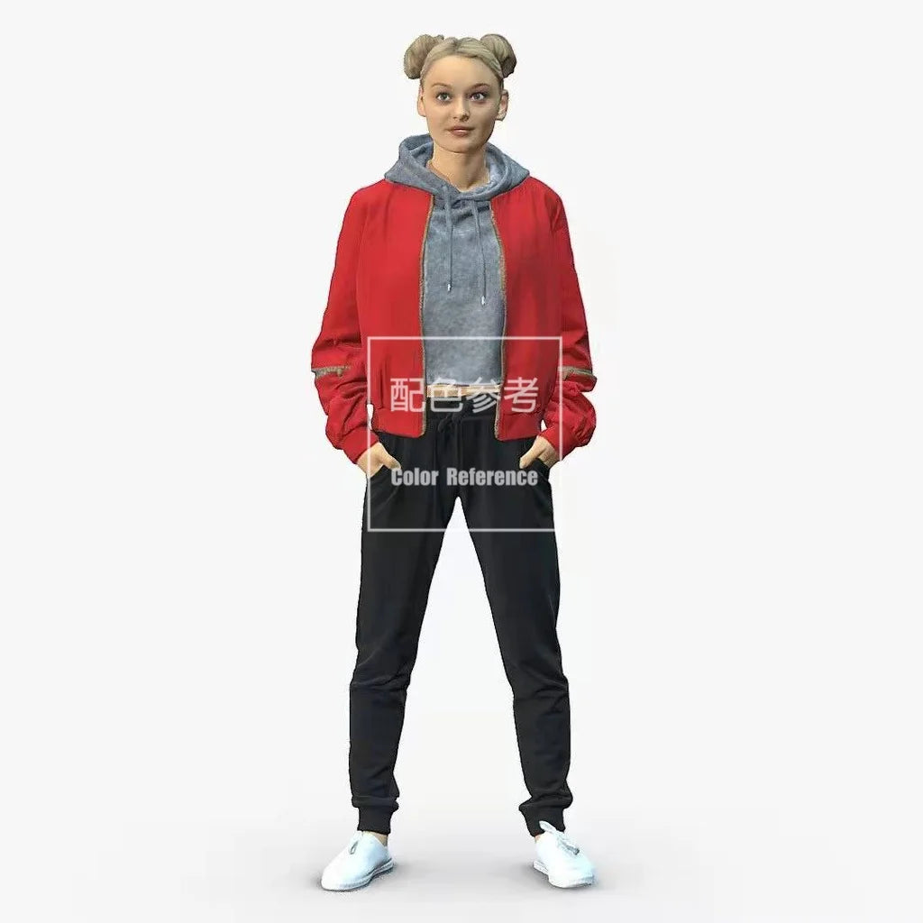 1/64 1/43 Scale Model Resin Double Meatball GirlUncolored Miniature Diorama Hand-painted S214