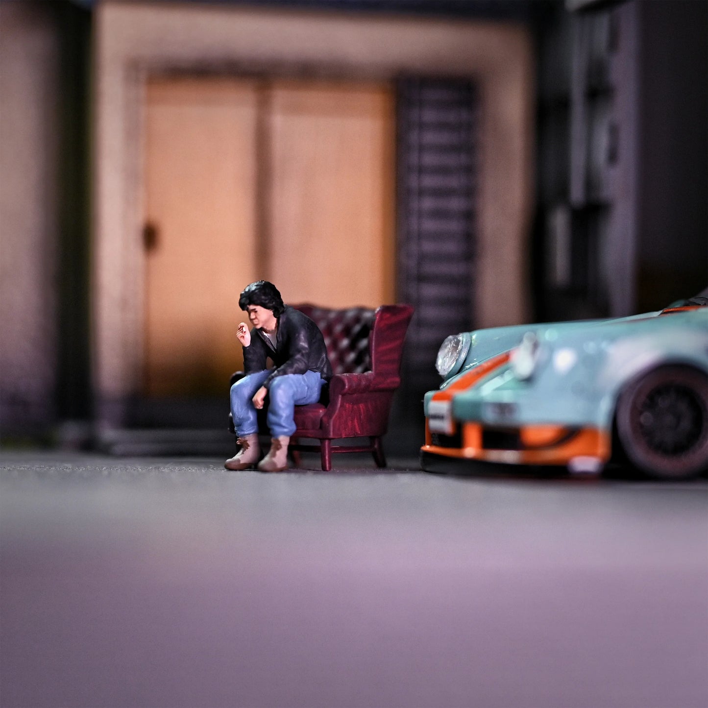 EHC Model Diorama 1/64 Scale Figurines Model A Thinking Man & Sofa Chair Collection Miniature Hand-painted