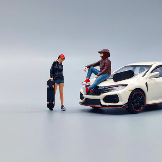 GX-DIORAMA 1/64 Scale Mini Figures Diorama Skateboarding Men and Women Collection Miniatures