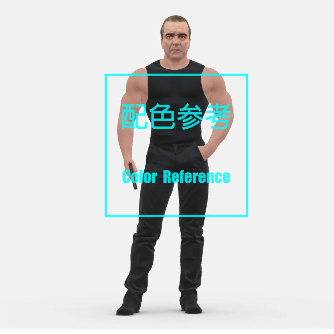 1/64 1/43 Figurines Scale Model Resin A Muscular Man Holding A Pistol Uncolored Miniatures Diorama Hand-painted L111