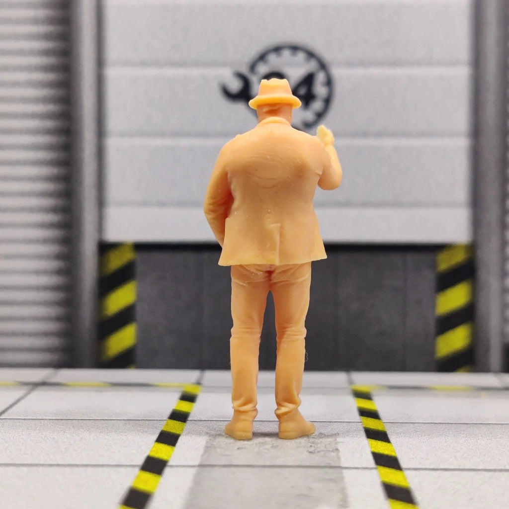 1/64 1/43 Scale Model Resin Gentleman Hat, Hands Up, Fat ManUncolored Miniature Diorama Hand-painted S610