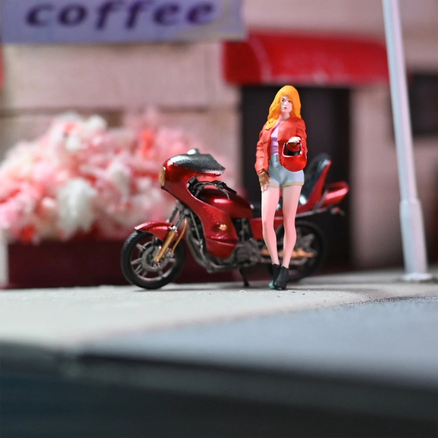 EHC Model Diorama 1/64 Scale Figurines Model Suzuki Rampage Motorcycle Helmet Girl Collection Miniature Hand-painted