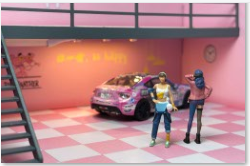 DEW2 Diorama 1/64 Scale Figurines Model Sisters Playing with Cars Collection Miniature Hand-painted