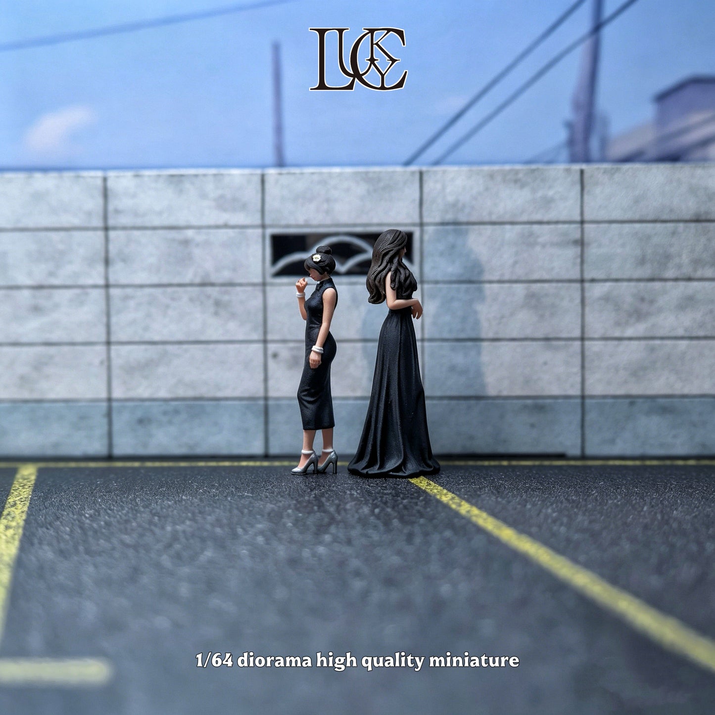 Lucky Studio 1/64 Scale Figurines Model Black Evening Dress Girls Duo Collection Miniature Hand-painted
