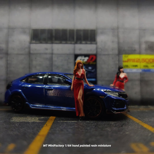 WT Minifactory 1/64 Scale Figurines Model Red Clothed Female Model Duo Collection Miniature Hand-painted