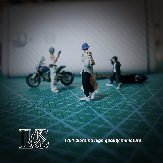 Lucky Studio  1/64 Scale Figurines Model  Motorcycle Siblings Trio Collection Miniature Hand-painted