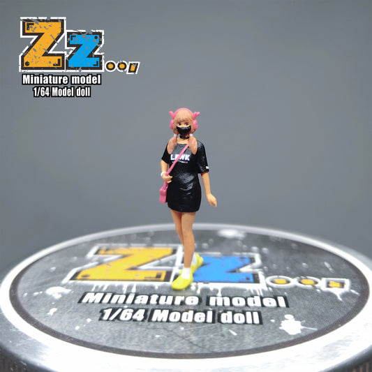Zz Studio 1/64 Figure Model Black Mask Shoulder Bag Female Collection Miniature Hand-painted